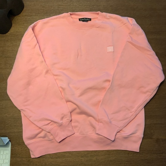 ACNE STUDIOS Forba Face Logo Pink Sweatshirt XS Oversized (Fits M) - Picture 6 of 8